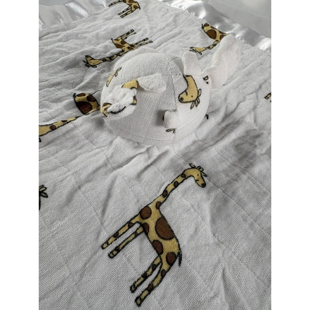 Aden + Anais Lovey Baby Security Blanket Giraffe White Satin Trim Muslin 16.5